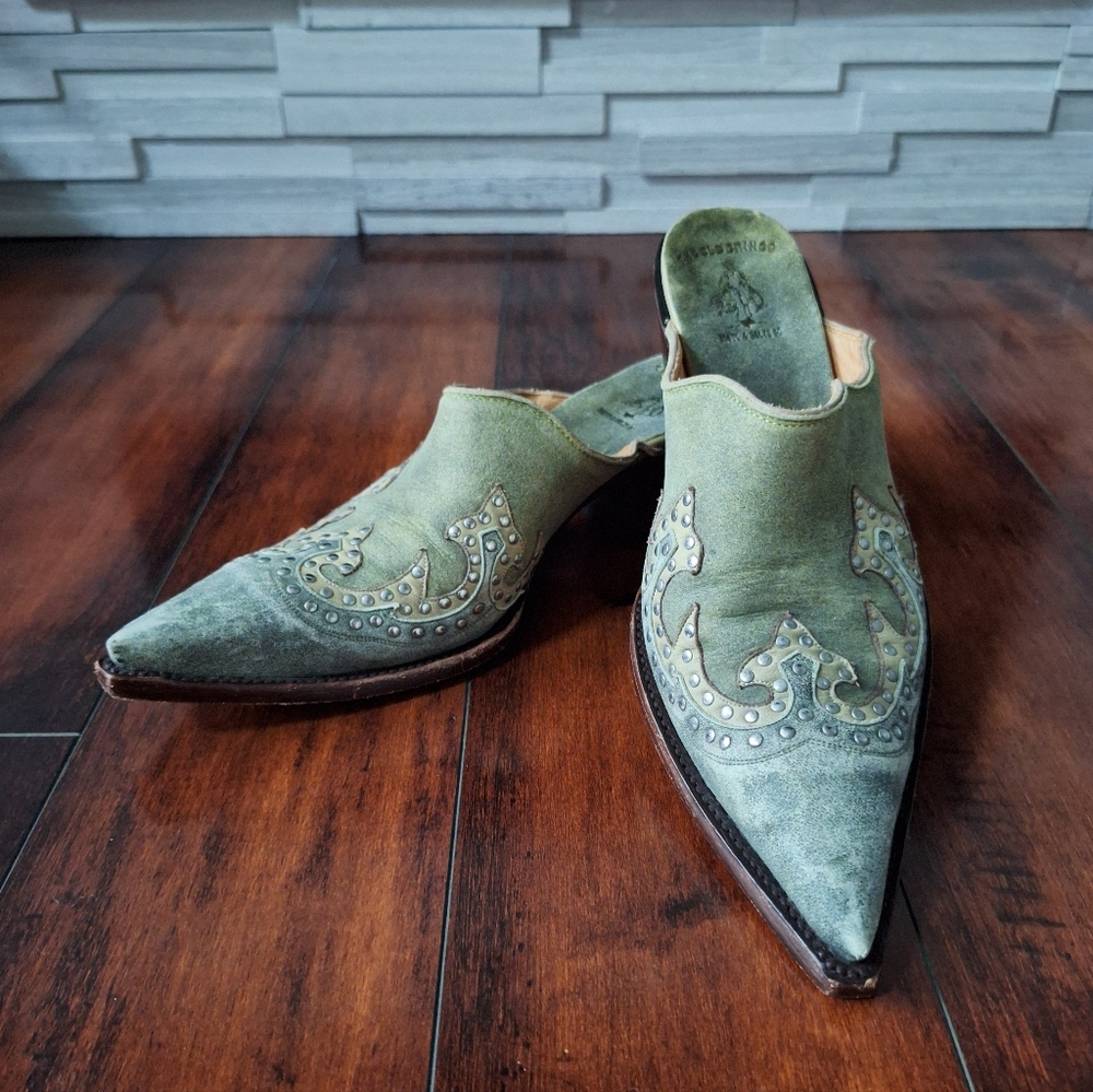 Green Pointed Toe Slip-On Women's Mules